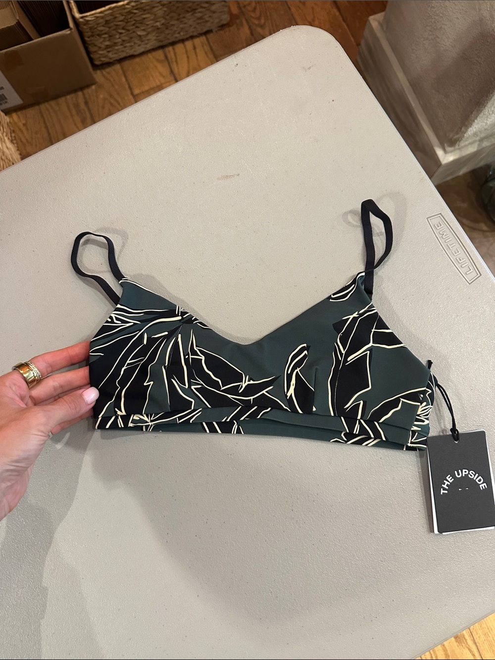 The Upside Dark Green Leaf-Print Bralette